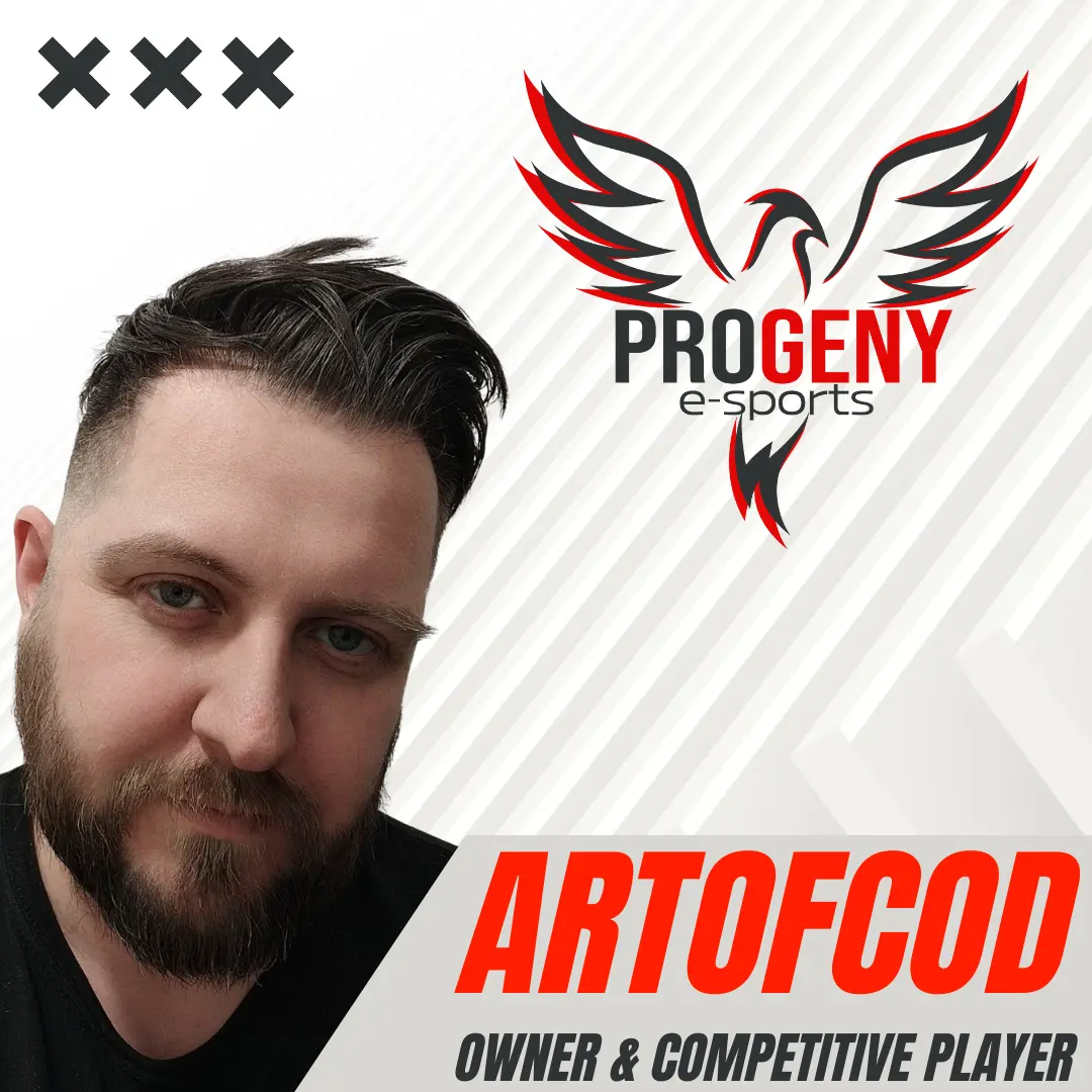 Picture of ArtofCod with the Progeny Logo, text on the image says ArtofCod is Owner & Competitive Player