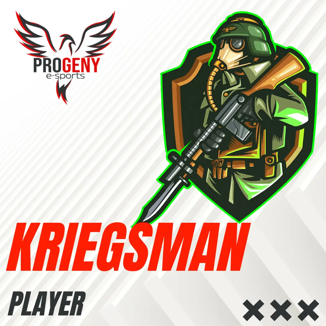 Picture of Kriegsman with the Progeny Logo, text on the image says Kriegsman is a Non-Competitive Player