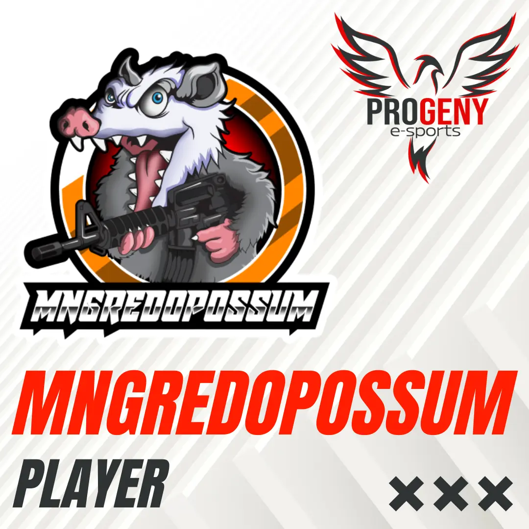 Picture of MNGRedopossum with the Progeny Logo, text on the image says Redopossoum is a Non-Competitive Player