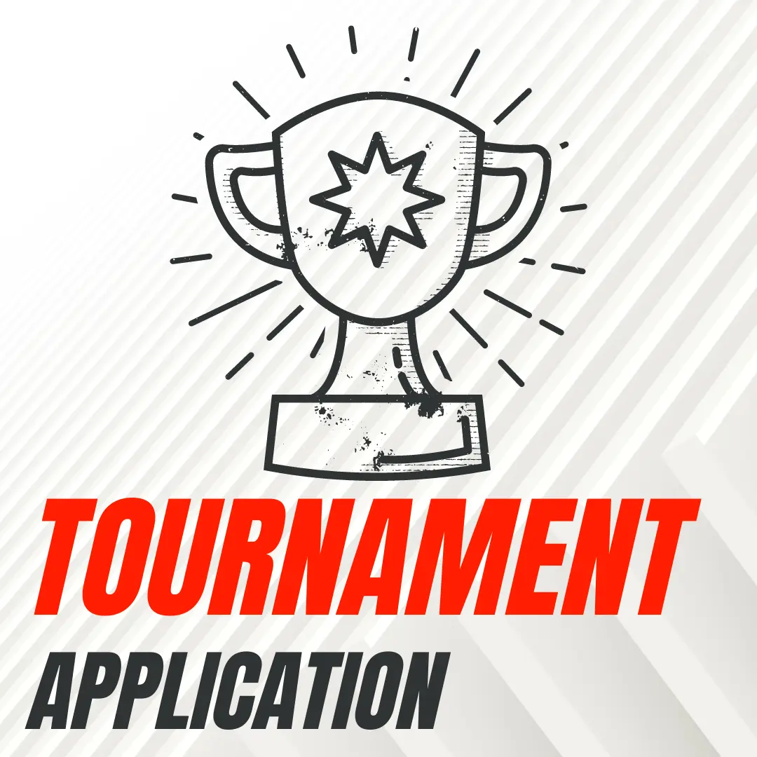 Picture showing a trophy with a star on it, with the words below the trophy reading Tournament Application